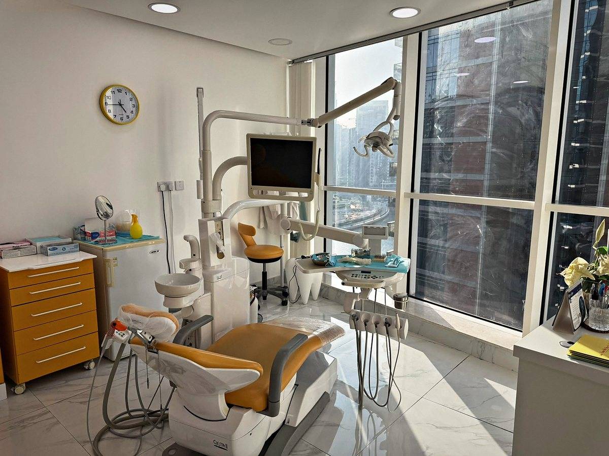 A treatment room at Murano Polyclinic overlooking the Dubai Canal