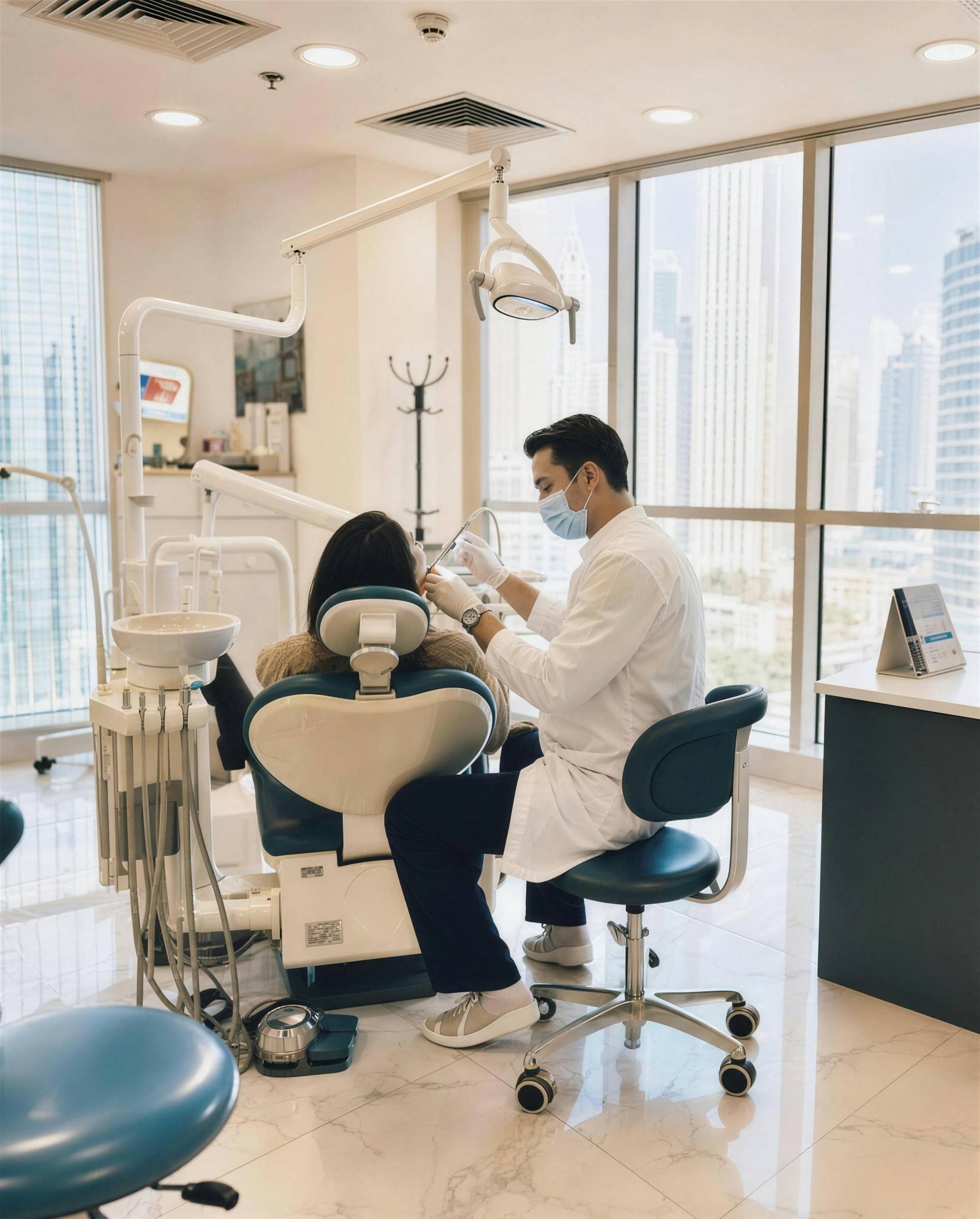A dentist at work in the treatment room at Murano Polyclinic