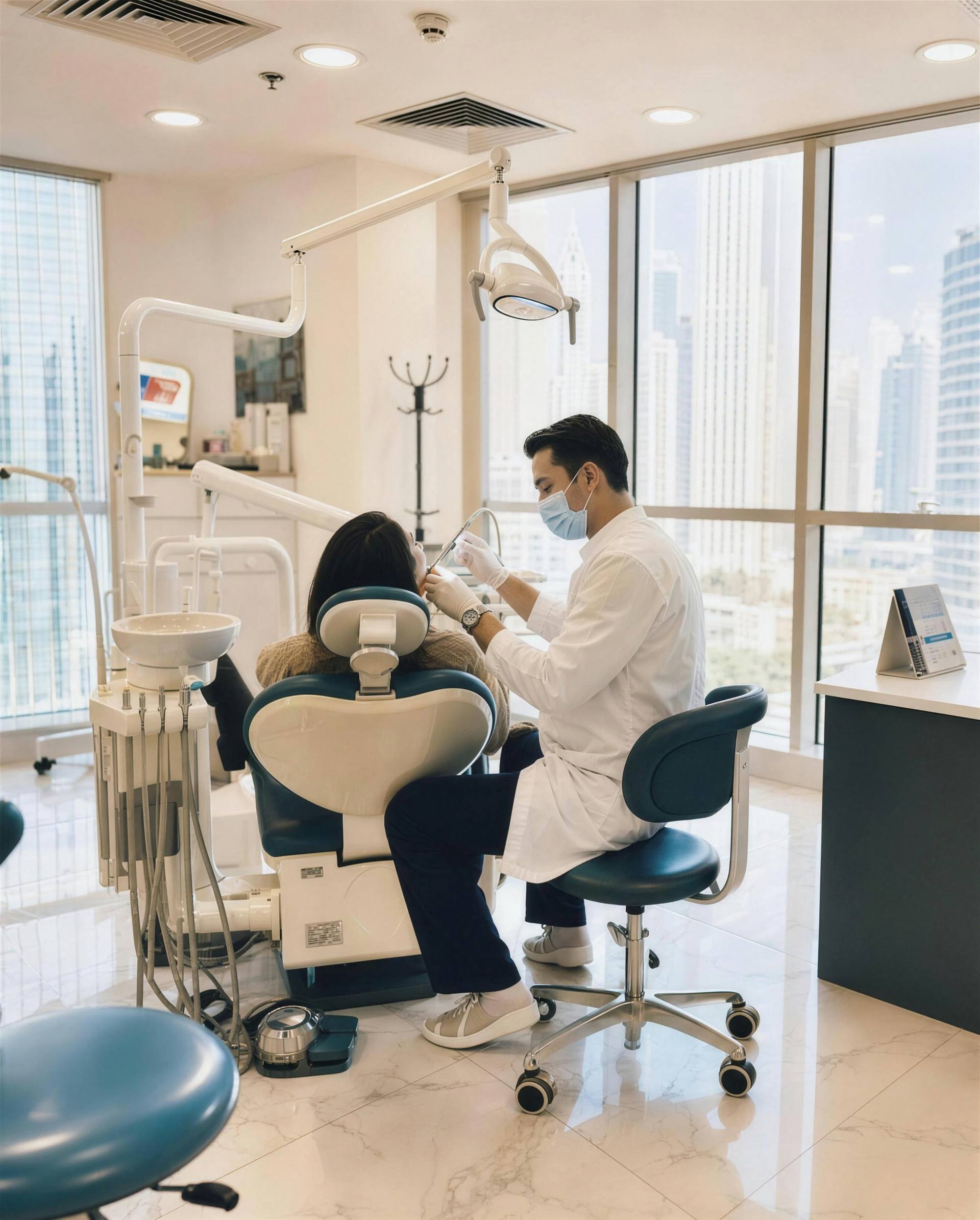 A dentist at work in the treatment room at Murano Polyclinic